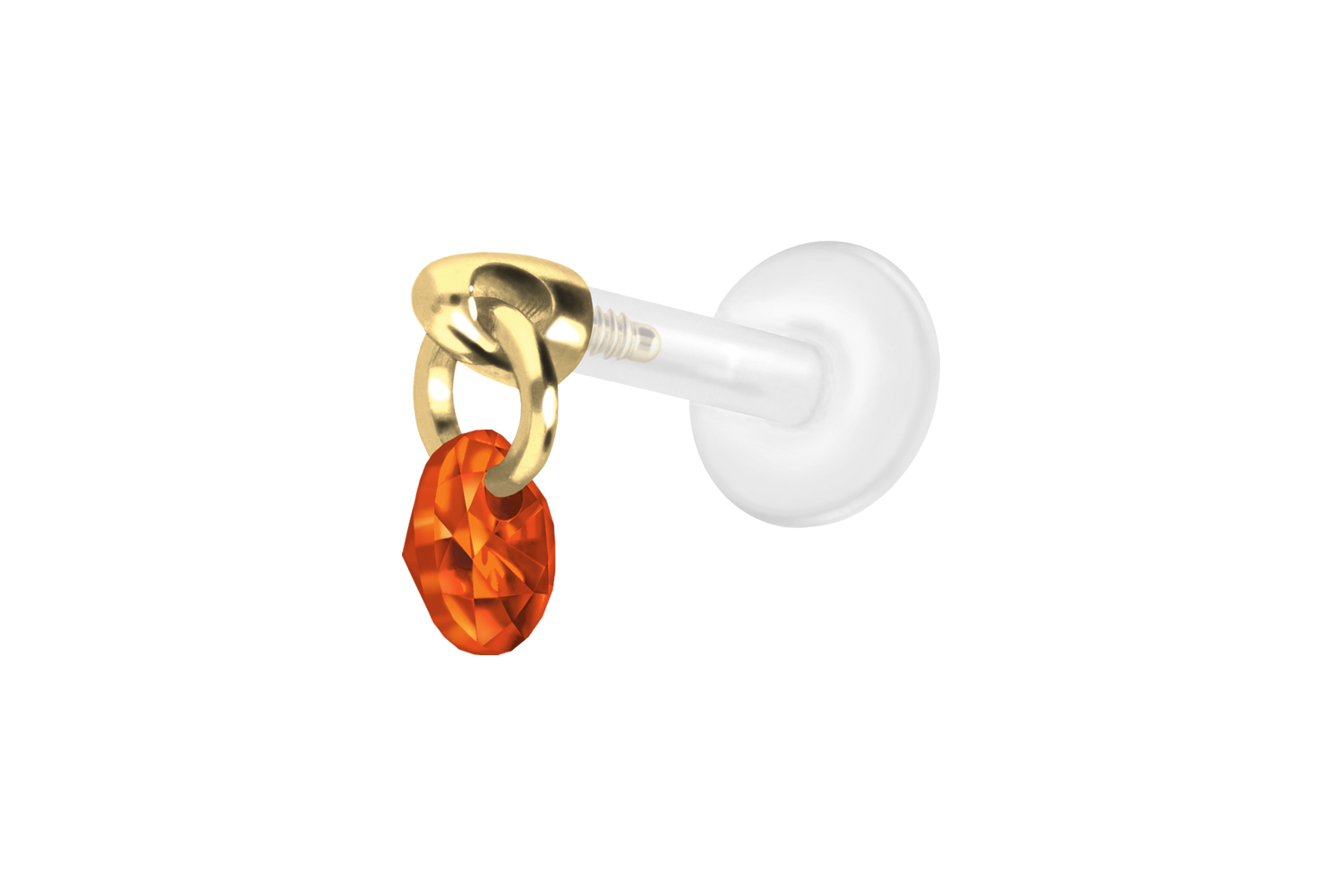 PTFE Labret Piercing mit Innengewinde + Titan-Aufsatz RUNDER KRISTALL
